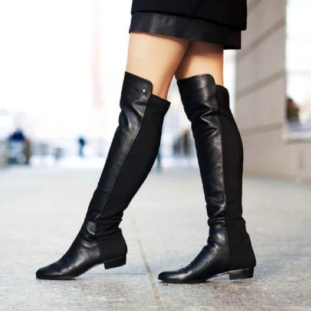 Vince Camuto Women Riding Boots Black Leather Over-The-Knee – Size 5